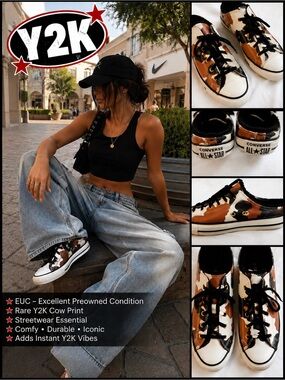 Converse Low Top Sneakers - Brown/Black/White Cow Print